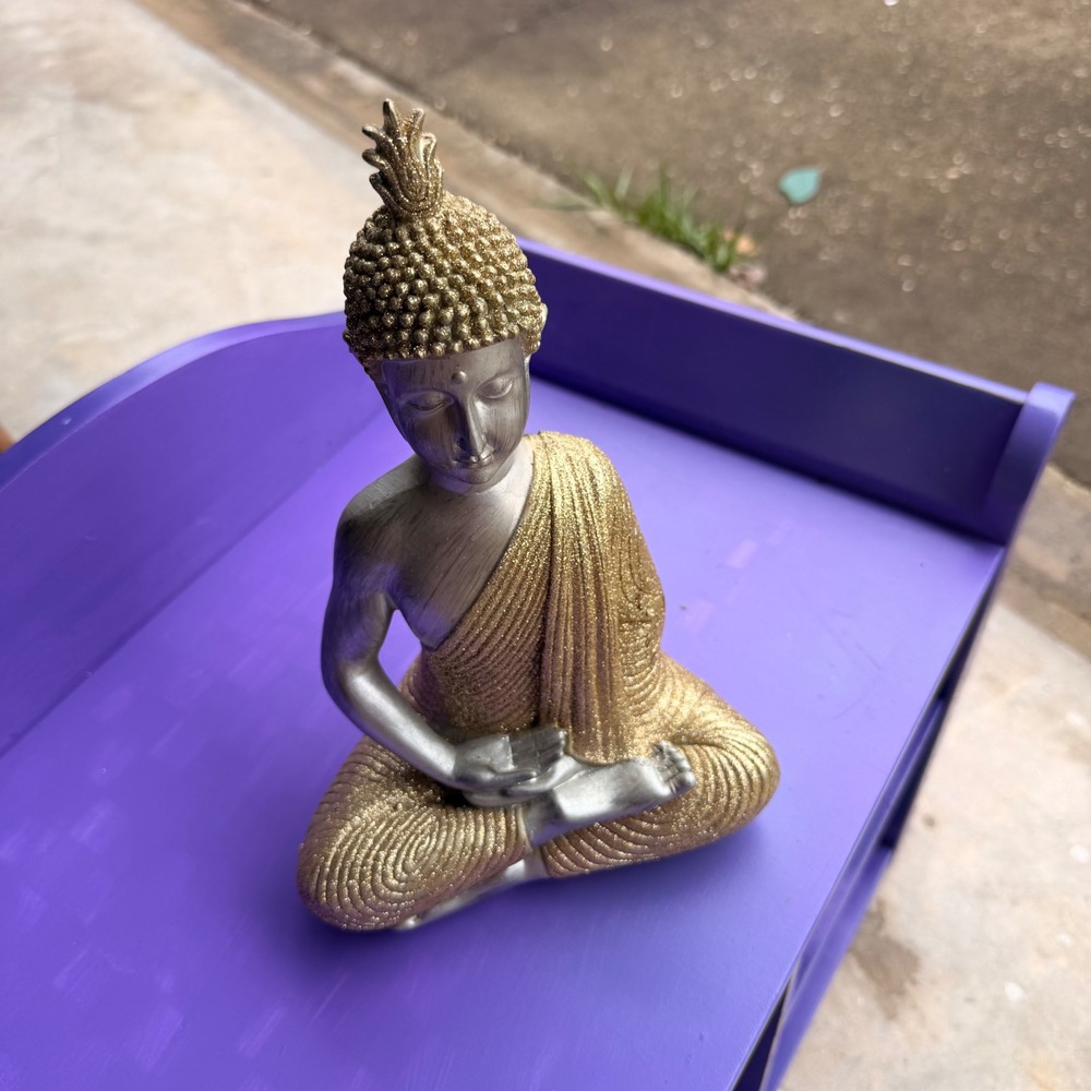 Silver and Gold Glitter Meditating Buddha Statue Seated Lotus Zen Home Decor - Picture 2 of 6